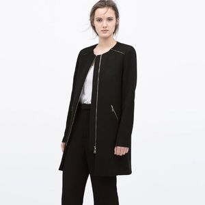 Zara Black Classic Coat with Gold Zip New Sz S/26